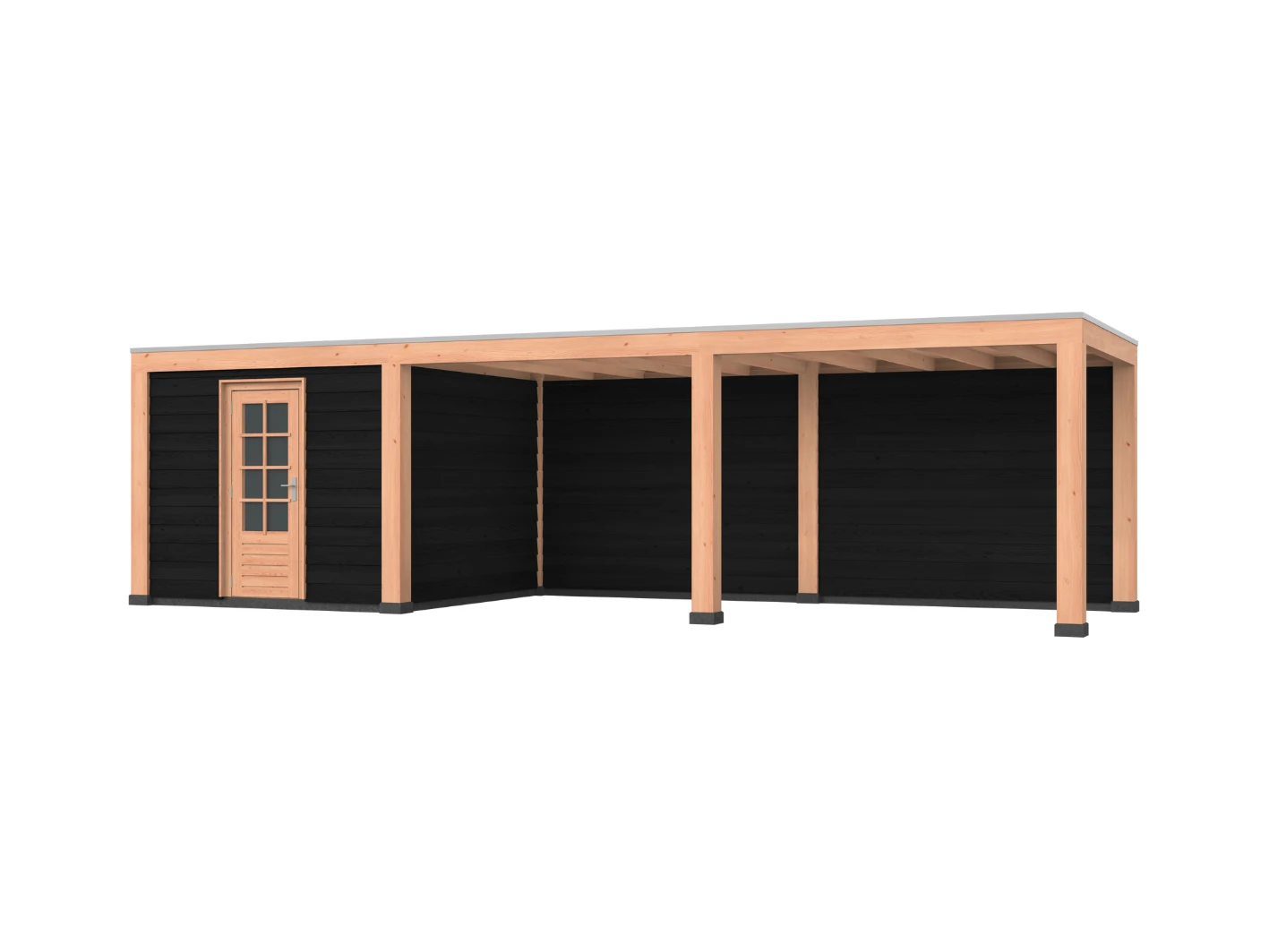 Douglas overkapping, 900 x 300, met zwarte schuur en achterwand, Westwood Modern - Afbeelding 1